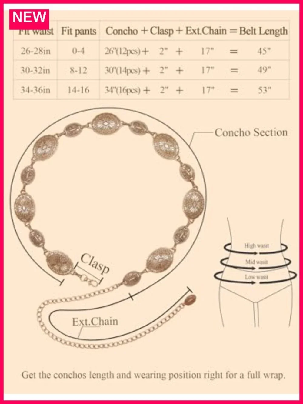 Gold Western Concho Chain Belt for Dresses Jeans Concert Outfit